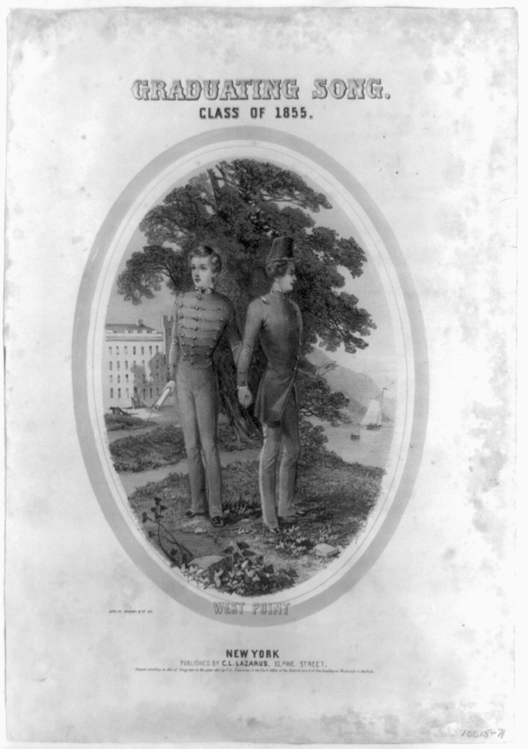 Graduating song, class of 1855 / lith. of Sarony & Co., N.Y., New York : Published by C.L. Lazarus, c1855. — antique lithograph