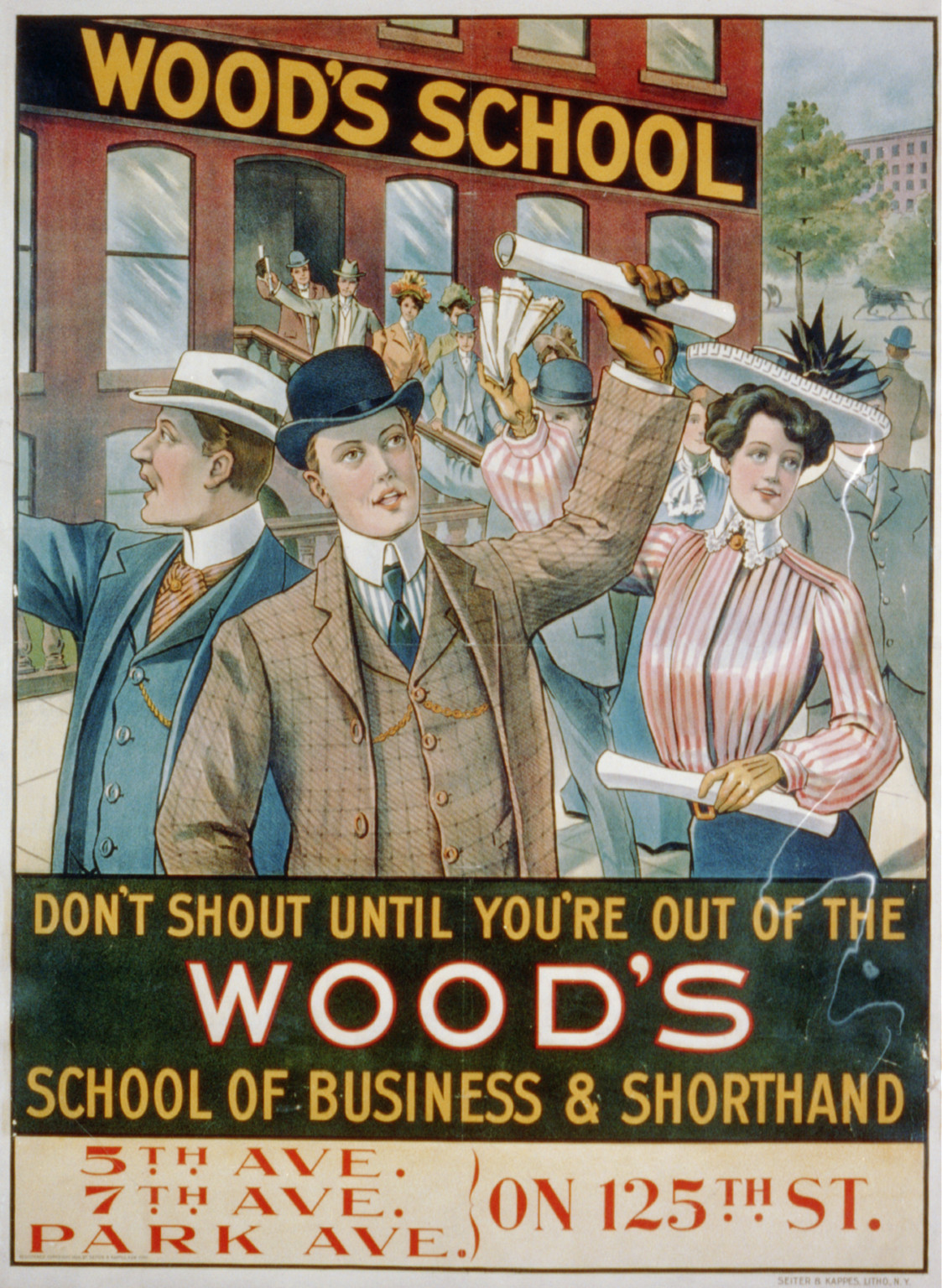 Wood's School of Business & Shorthand poster — vintage poster