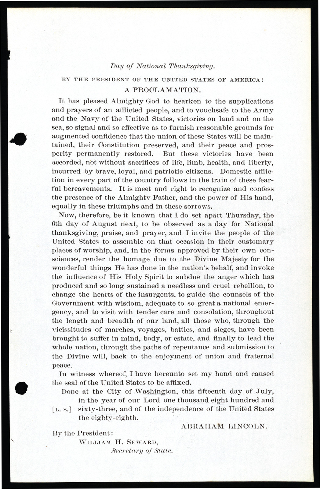 Lincoln Thanksgiving Proclamation — historic image