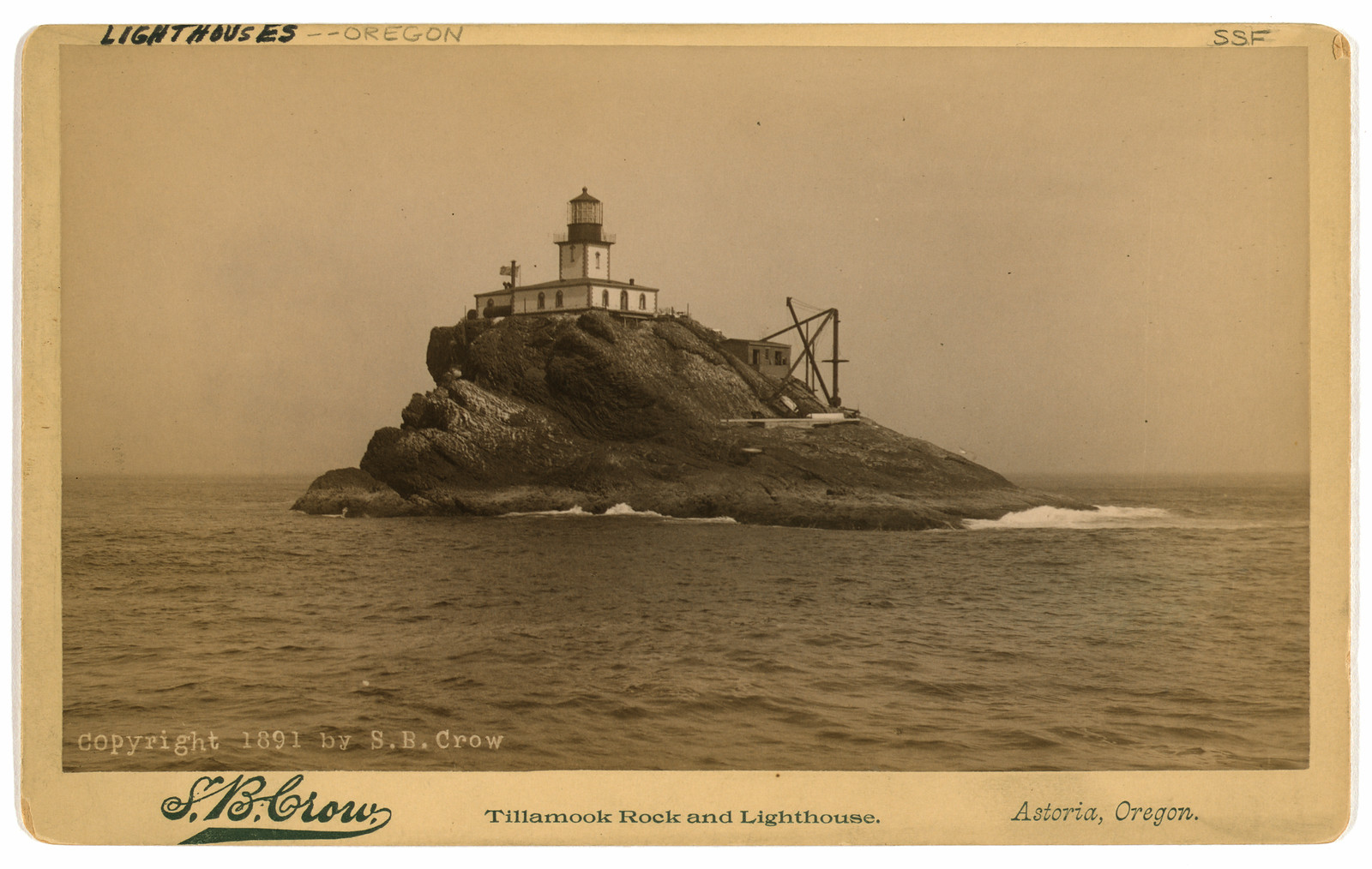 Tillamook Rock and lighthouse / S. B. Crow, Astoria, Oregon., c1891. — historic image