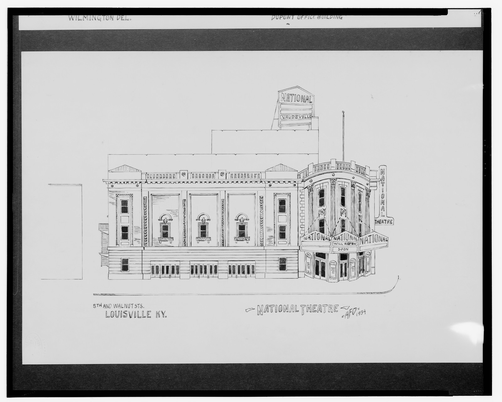 [National Theatre, 5th St. and Walnut St., Louisville, Kentucky] / AFD 1934., And Engineering (ADE) Drawings — vintage poster