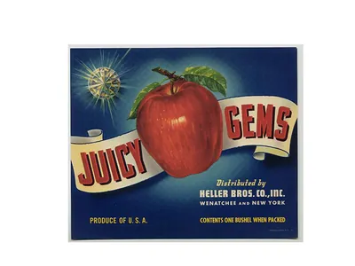 Juicy Gems apple crate label, Heller Bros.