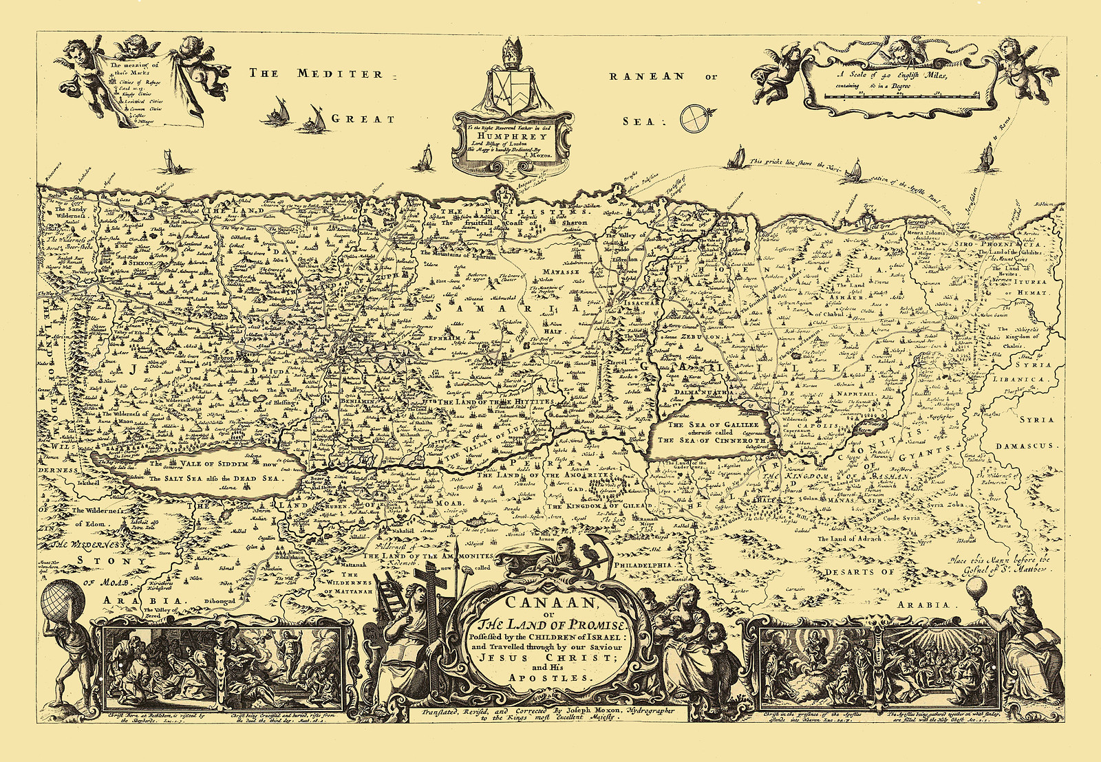 Canaan, The Land of Promise: decorative map of the Holy Land — antique map