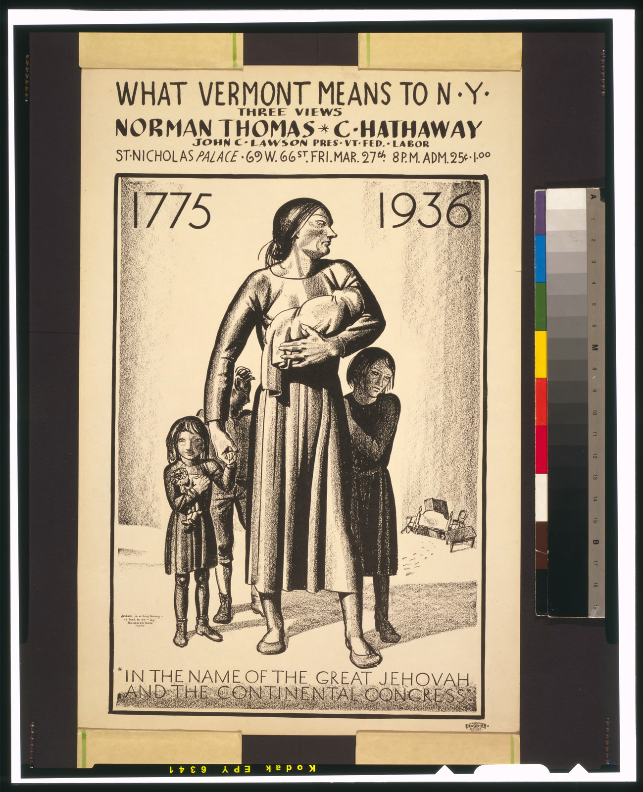 What Vermont means to New York three views--Norman Thomas--C. Hathaway--John C. Lawson/ Rockwell Kent., 1936 — vintage poster