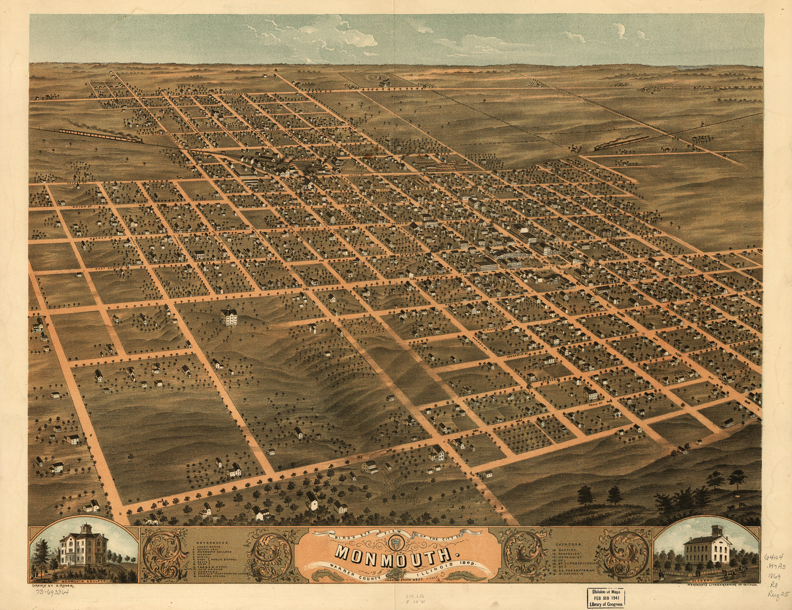 Monmouth, Illinois, 1869, 1869 — antique map