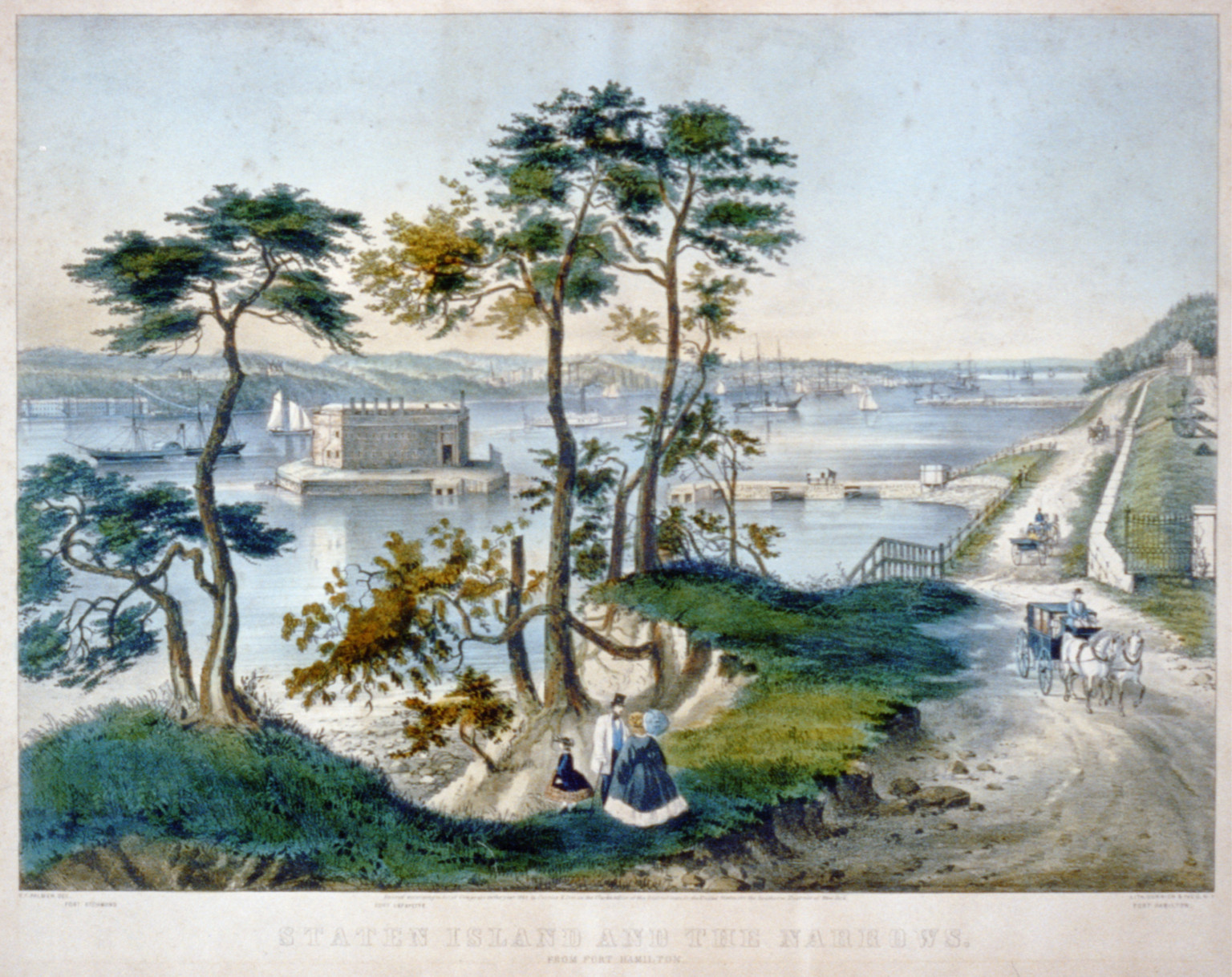 Staten Island and the Narrows: from Fort Hamilton, New York : Published by Currier & Ives, c1861. — antique lithograph