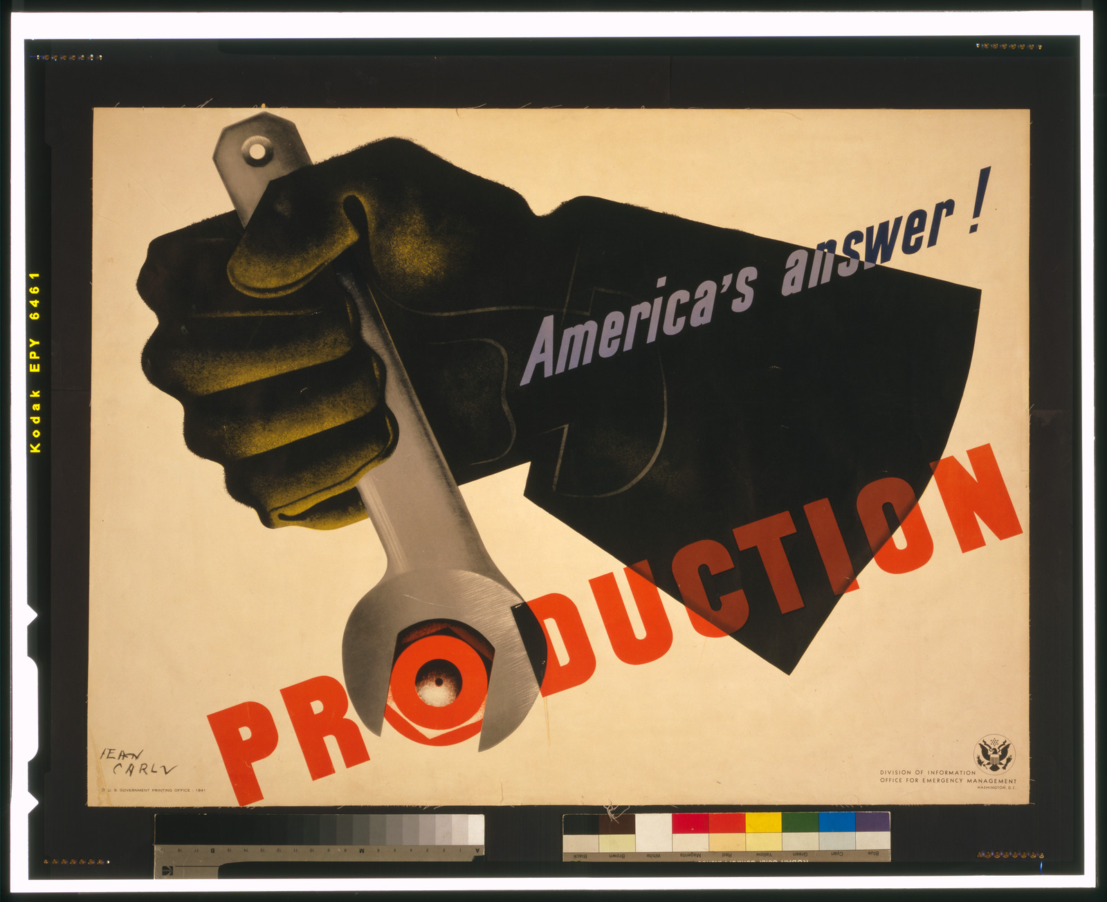 Production, America's answer! / Jean Carlu., Washington, D.C. : Office for Emergency Management, Division of Information, 1941 (U.S. Government Printing Office) — vintage poster