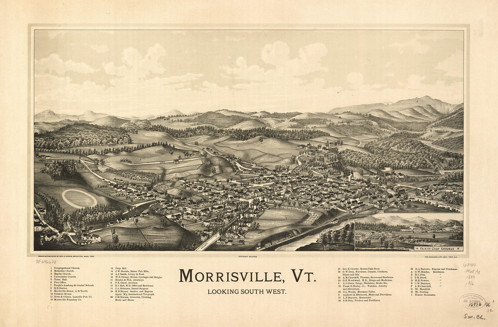 Morrisville, Vermont, 1889, 1889 — antique map