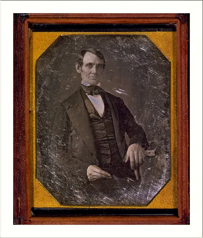 Daguerreotype portrait of a man in a leather case