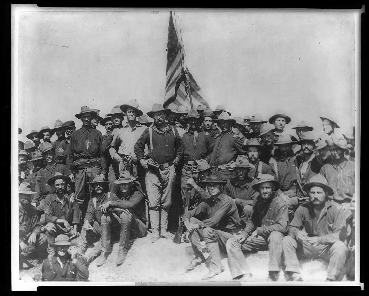 [Colonel Roosevelt and his Rough Riders at the top of the hill which they captured, Battle of San Juan] / by William Dinwiddie., 1898 — historic photograph