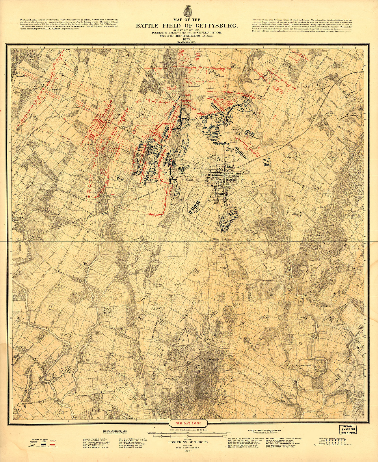Map of the Battle Field of Gettysburg, July 1st, 2nd and 3rd, 1876 — antique map