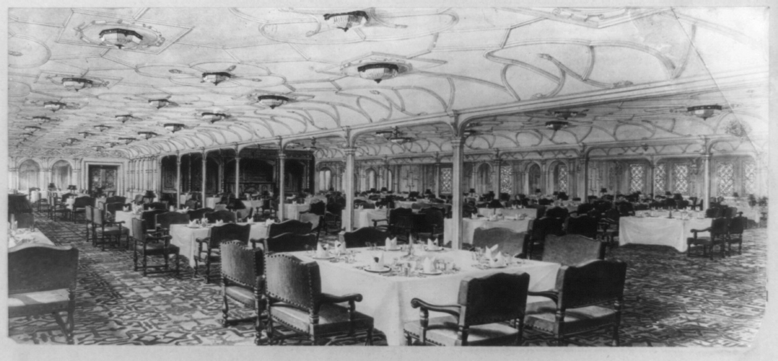 1st. class, grand dining saloon, seates [sic] 500--OLYMPIC STEAMSHIP, [between 1911 and 1920] — historic photograph