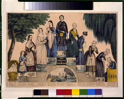 The life & age of woman. Stages of woman's life from the cradle to the grave / Kelloggs & Comstock, N.Y. & Hartford, Conn.