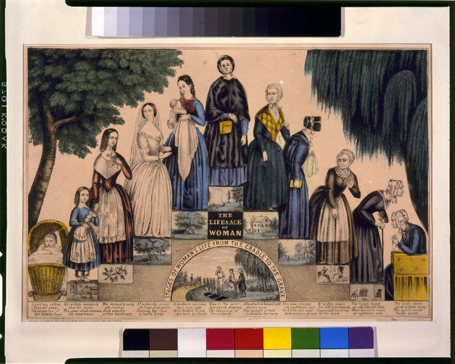 The life & age of woman. Stages of woman's life from the cradle to the grave / Kelloggs & Comstock, N.Y. & Hartford, Conn., Buffalo : Ensign & Thayer, [between 1848 and 1850] — antique lithograph