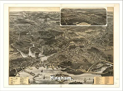 Bird's-eye view map of Hingham, Massachusetts