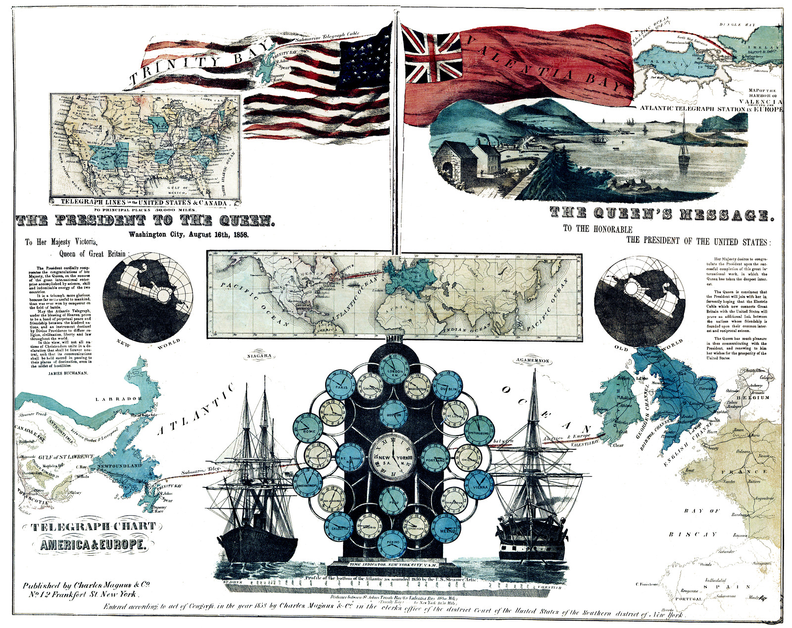 Telegraph Chart of America & Europe — historic image