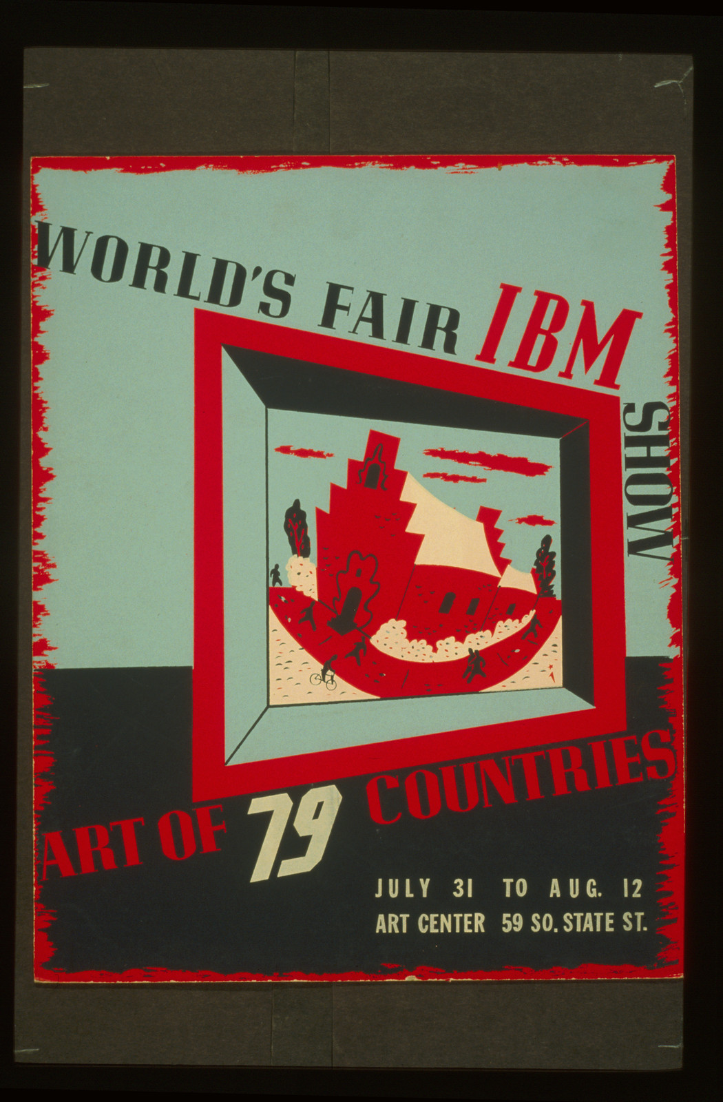 Worlds fair IBM show Art of 79 countries., 1939 — vintage poster