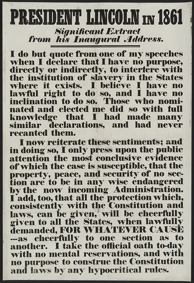 President Lincoln in 1861: Significant Extract from his Inaugural Address