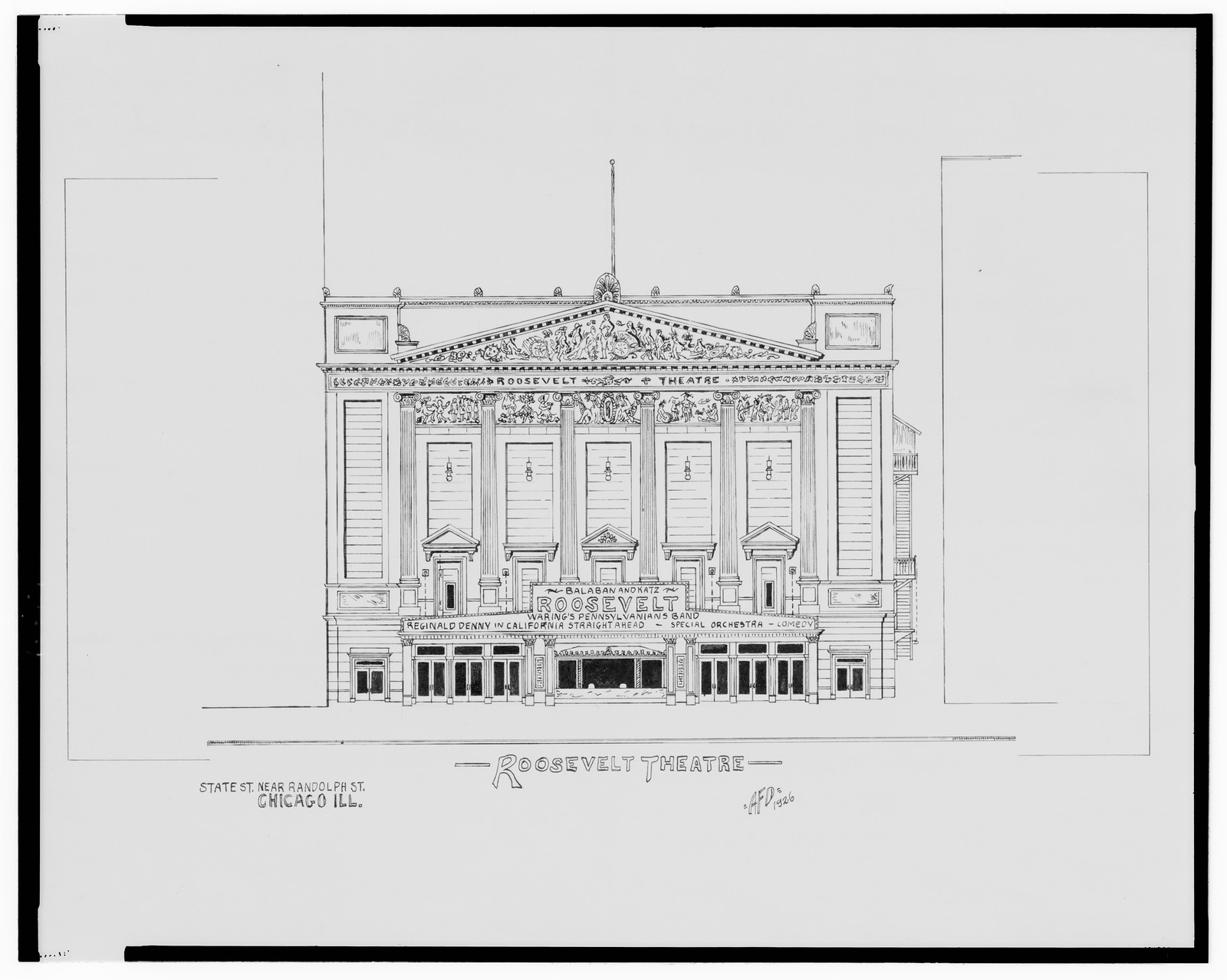 [Roosevelt Theatre, State St. near Randolph St., Chicago, Illinois] / AFD 1926., And Engineering (ADE) Drawings — vintage poster