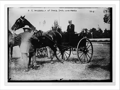 A.G. Vanderbilt and trotter at horse show, Long Brandh