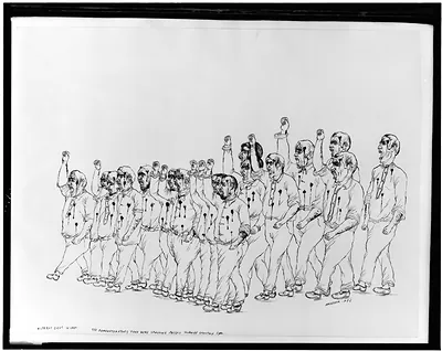Shouting demonstrators pass through a shooting spree.