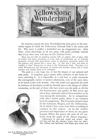 Yellowstone Wonderland book page with General Washburn portrait
