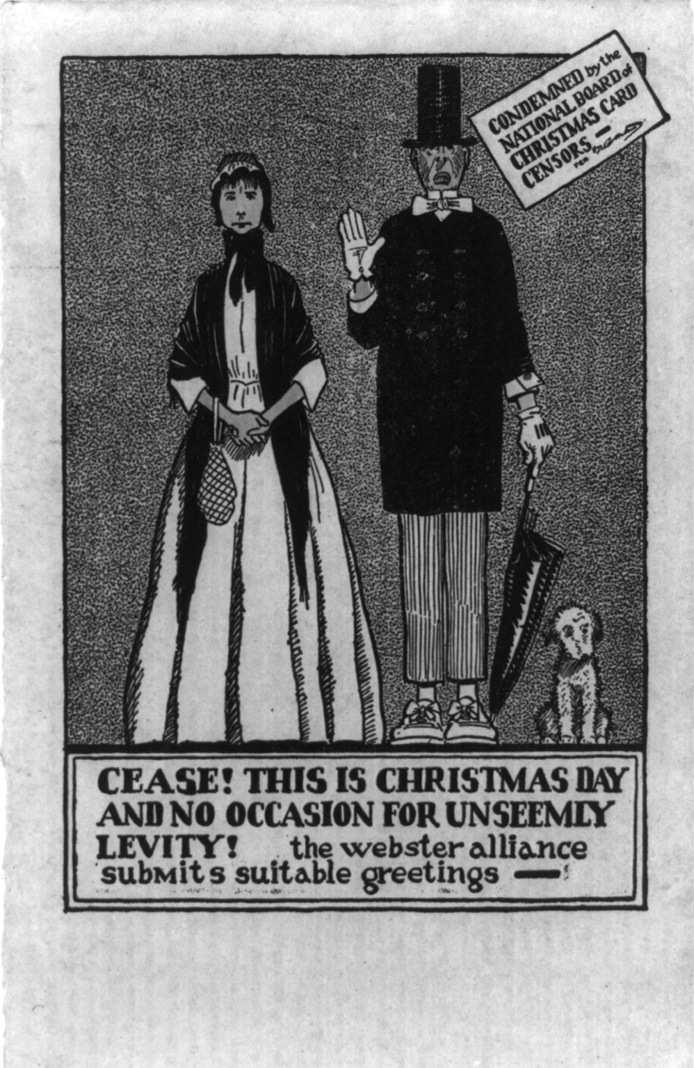 Cease! This is Christmas Day and no occasion for unseemly levity! The Webster alliance submits suitable greetings"" — historic print
