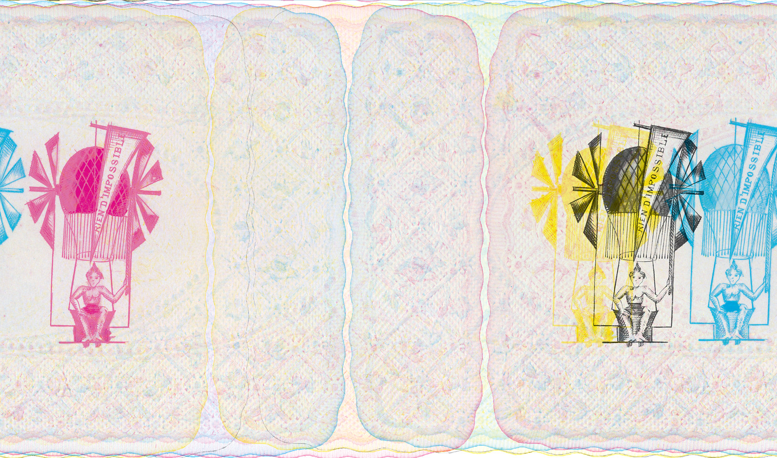 Color separation proof of balloon vignettes on security paper — historic image