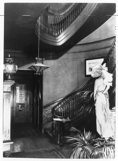 Staircase of the Alexander Graham Bell home at 1331 Connecticut Ave., N.W., Washington, D.C., as it was when Mr. and Mrs. A.G. Bell died