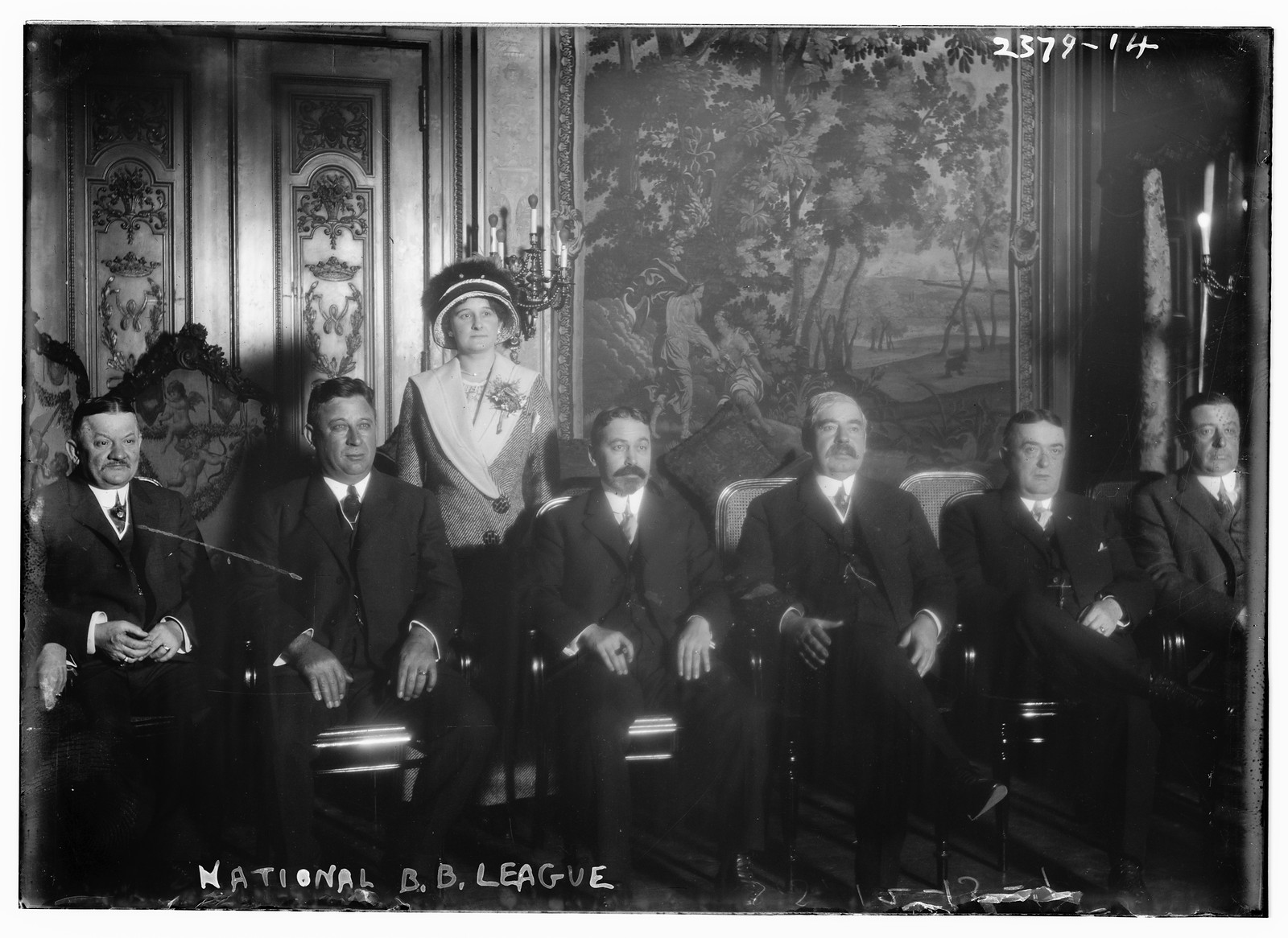 National League team owners including Gary Herrmann, Charles Ebbets and Mrs. Helene Robison Britton (baseball), [1913] — historic photograph