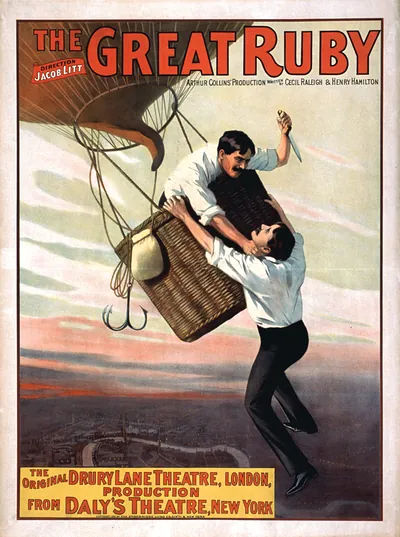The Great Ruby theatre poster with balloon basket fight