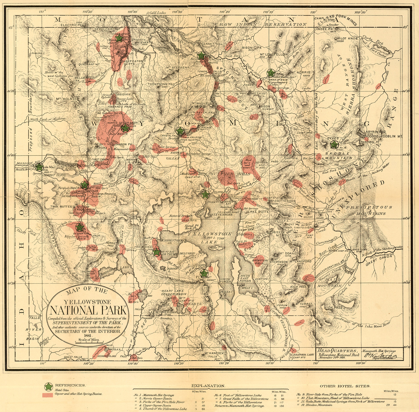 Map of the Yellowstone National Park, 1881 — antique map