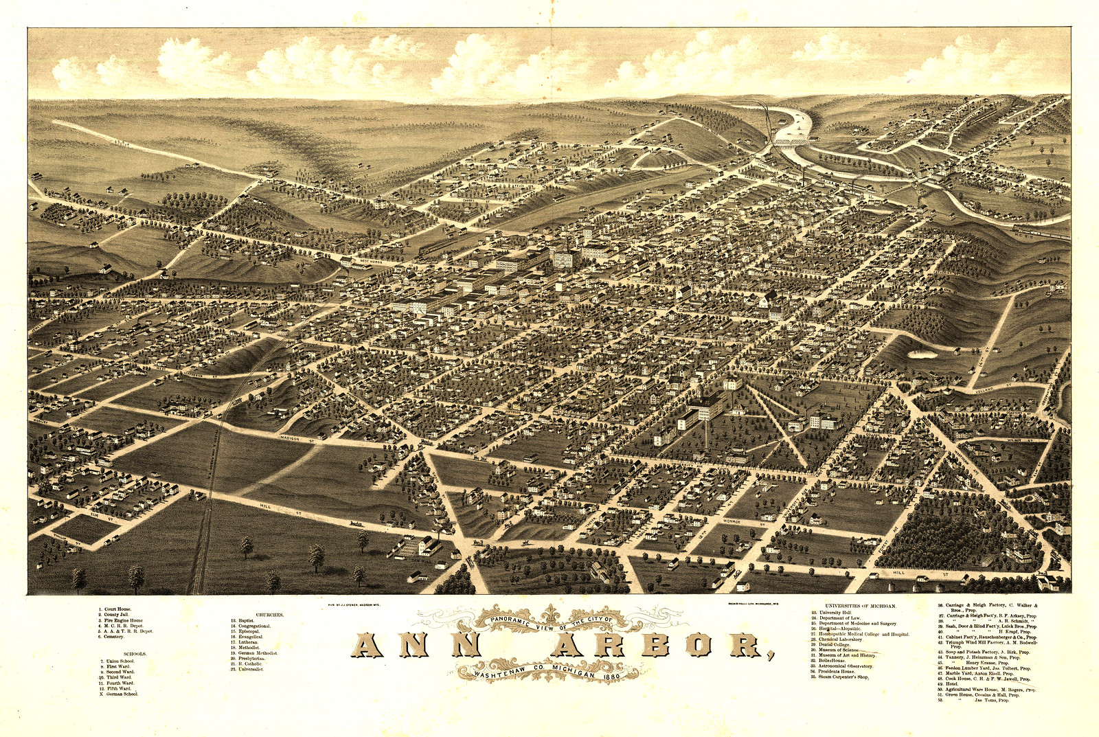 MI Ann Arbor 1880 MAP, 1880 — antique map